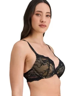 Pleasure State Lace Graduated Push Up Plunge Bra in Black