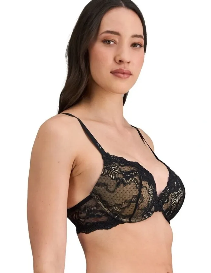 Pleasure State Lace Graduated Push Up Plunge Bra in Black