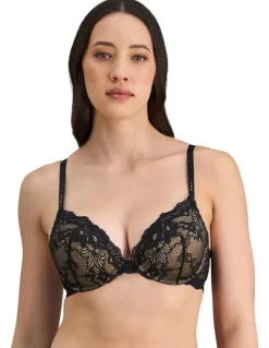 Pleasure State Lace Graduated Push Up Plunge Bra in Black