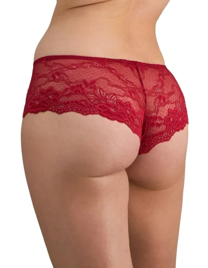Pleasure State My Fit Lace Brazilian Brief in Jester Red