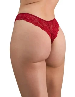 Pleasure State My Fit Lace Thong in Jester Red