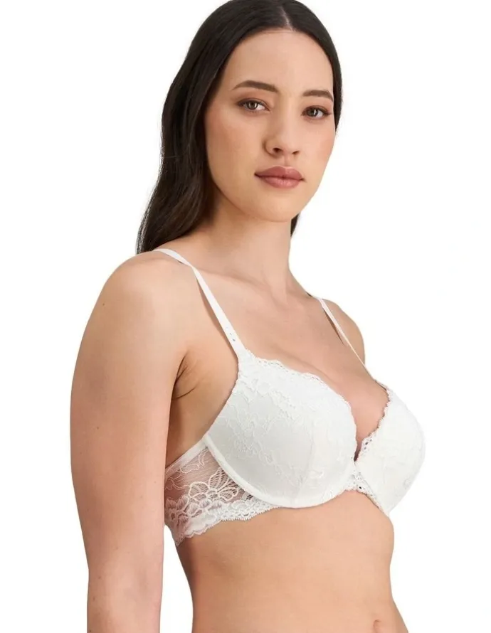Pleasure State My Fit Lace Graduated Push up Plunge Bra in White