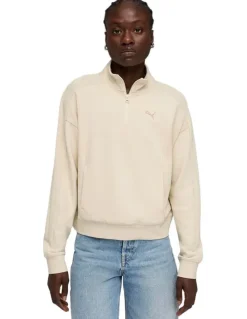 Puma Class Relaxed Half-Zip Hoodie in Cream
