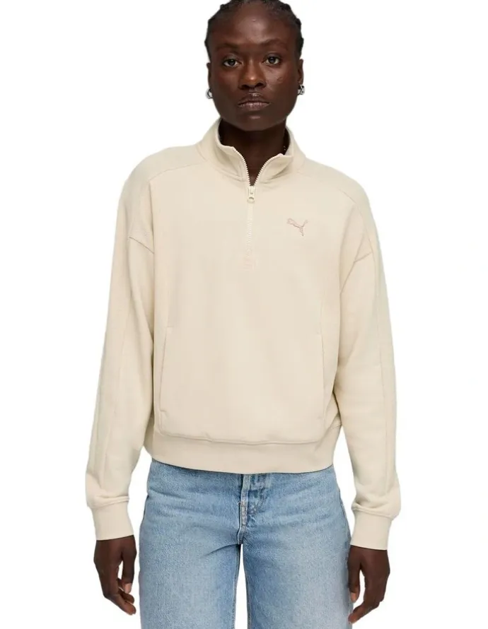 Puma Class Relaxed Half-Zip Hoodie in Cream