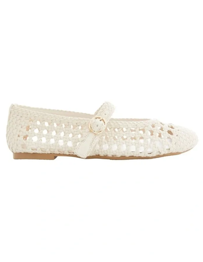 Ravella Retro Flat Shoes in Ivory Weave