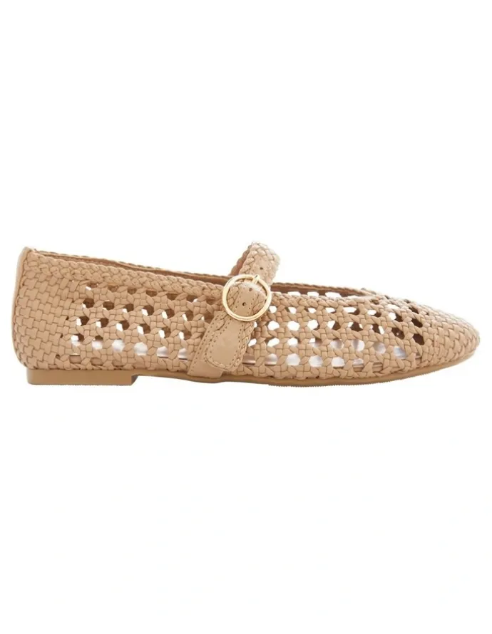 Ravella Retro Flat Shoes in Nude Weave