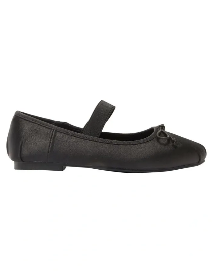 Ravella Rose Flat Shoes in Black Satin