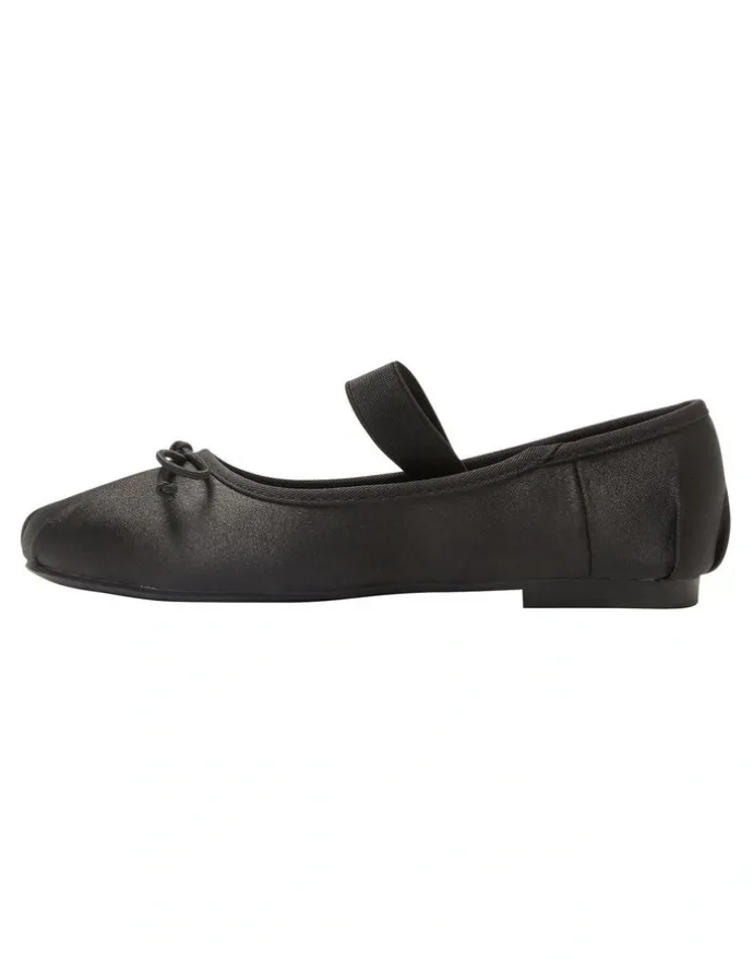 Ravella Rose Flat Shoes in Black Satin