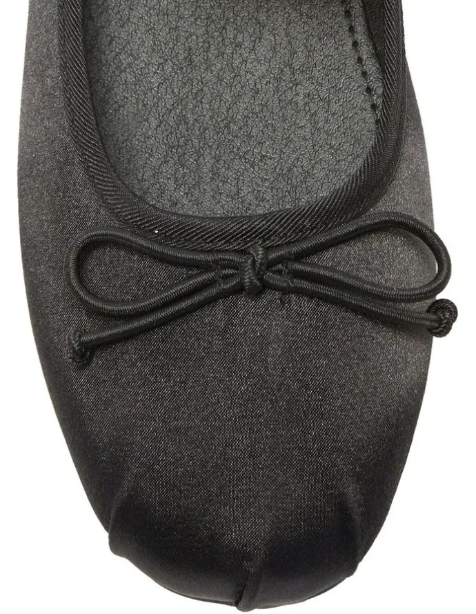 Ravella Rose Flat Shoes in Black Satin