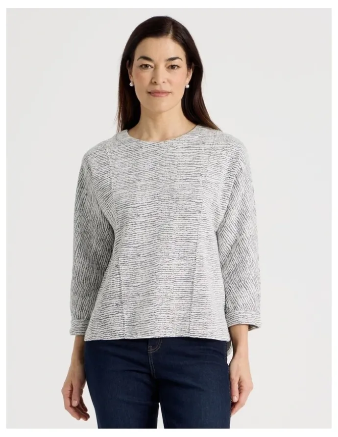 Regatta 3/4 Magyar Sleeve Tee With Front Seams in Ivory/ Navy Texture