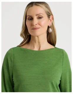Regatta 3/4 Sleeve Boat Neck Tee in Green Texture