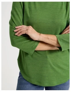 Regatta 3/4 Sleeve Boat Neck Tee in Green Texture