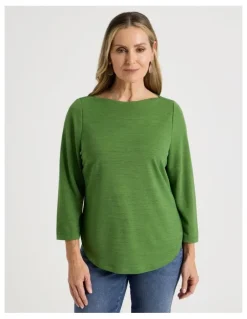 Regatta 3/4 Sleeve Boat Neck Tee in Green Texture