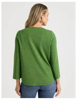 Regatta 3/4 Sleeve Boat Neck Tee in Green Texture