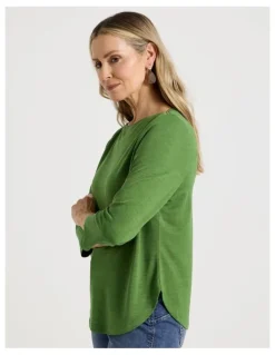 Regatta 3/4 Sleeve Boat Neck Tee in Green Texture