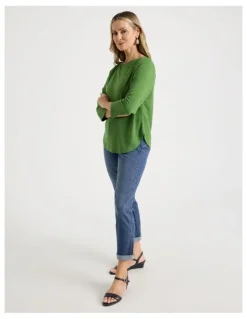 Regatta 3/4 Sleeve Boat Neck Tee in Green Texture