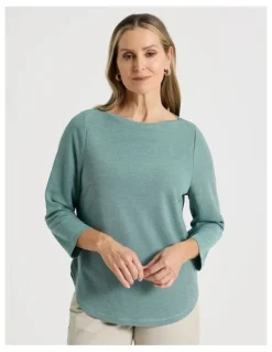 Regatta 3/4 Sleeve Boat Neck Tee in Blue Texture