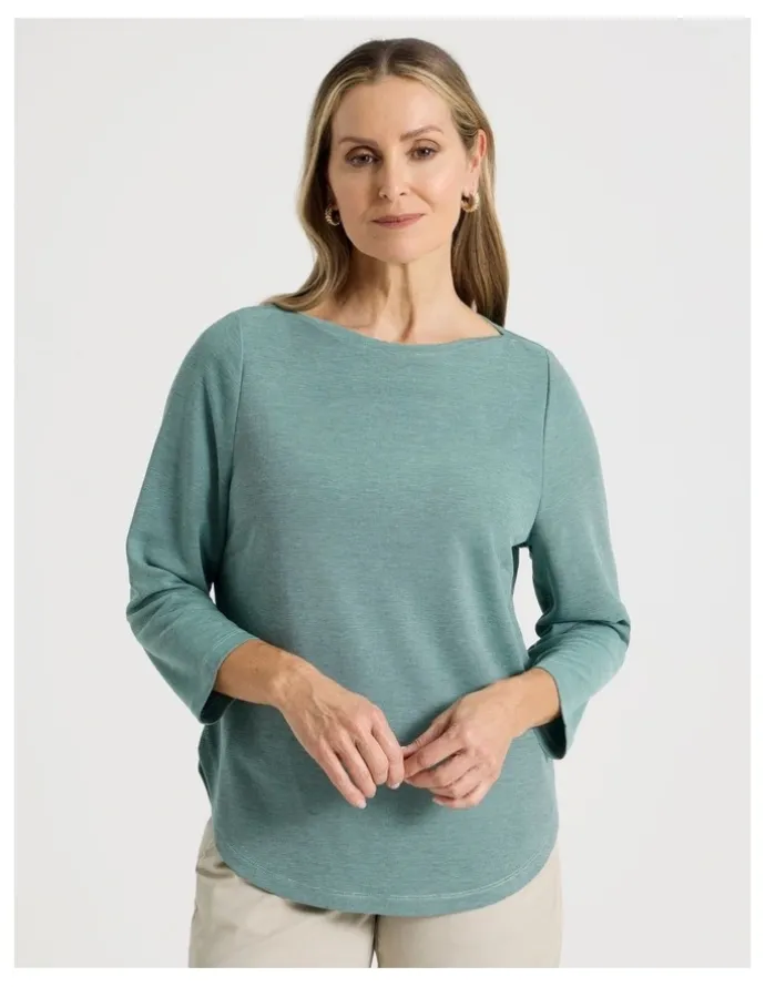 Regatta 3/4 Sleeve Boat Neck Tee in Blue Texture