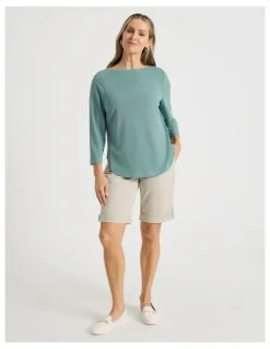 Regatta 3/4 Sleeve Boat Neck Tee in Blue Texture