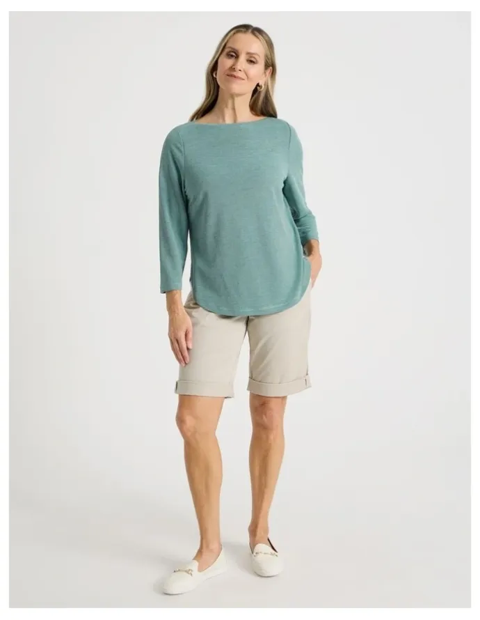 Regatta 3/4 Sleeve Boat Neck Tee in Blue Texture