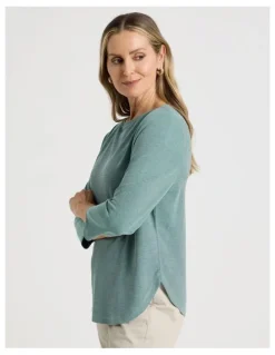 Regatta 3/4 Sleeve Boat Neck Tee in Blue Texture
