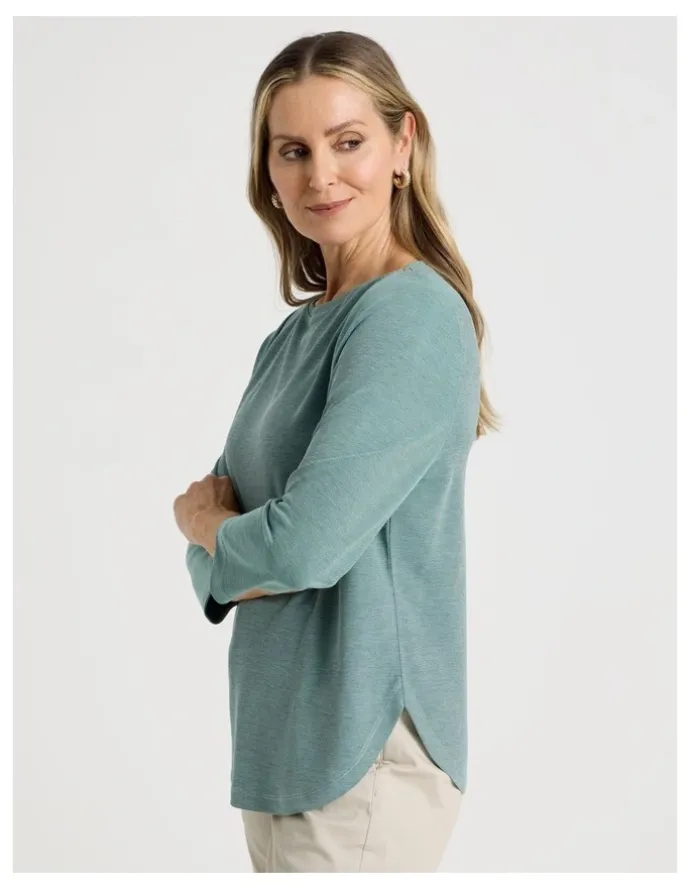 Regatta 3/4 Sleeve Boat Neck Tee in Blue Texture