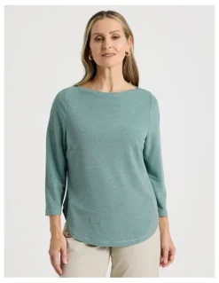 Regatta 3/4 Sleeve Boat Neck Tee in Blue Texture