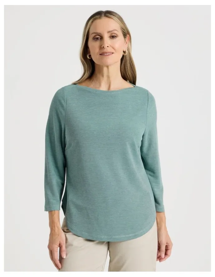 Regatta 3/4 Sleeve Boat Neck Tee in Blue Texture