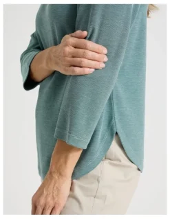 Regatta 3/4 Sleeve Boat Neck Tee in Blue Texture