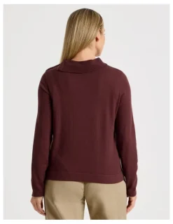 Regatta Button Shoulder Long Sleeve Jumper With Fold Neck in Burgundy