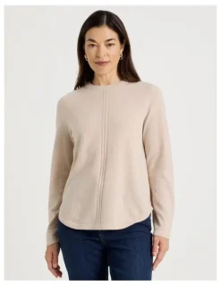 Regatta Cable Front Jumper With Plaited Neck Band in Oatmeal