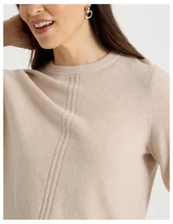 Regatta Cable Front Jumper With Plaited Neck Band in Oatmeal