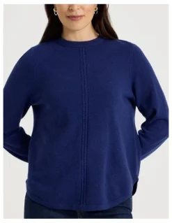 Regatta Cable Front Jumper With Plaited Neck Band in Marine