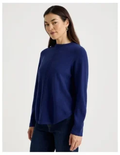 Regatta Cable Front Jumper With Plaited Neck Band in Marine