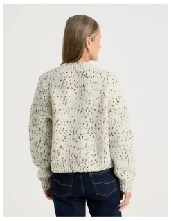 Regatta Chunky Cardigan With Pocket Flaps in Ivory With Black Flecks