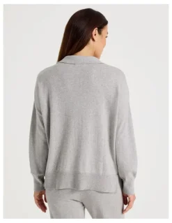 Regatta Collared Long Sleeve Knit Sleep Top in Grey Marle