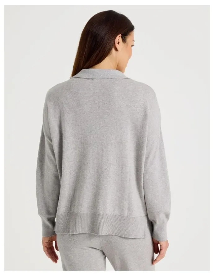 Regatta Collared Long Sleeve Knit Sleep Top in Grey Marle