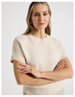 Regatta Extended Sleeve Knit Top With Fancy Knit Sleeves in Ivory