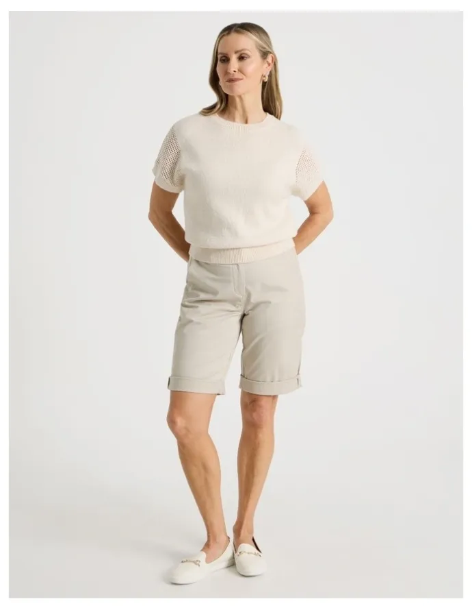 Regatta Extended Sleeve Knit Top With Fancy Knit Sleeves in Ivory