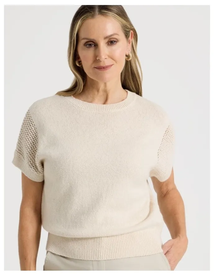 Regatta Extended Sleeve Knit Top With Fancy Knit Sleeves in Ivory