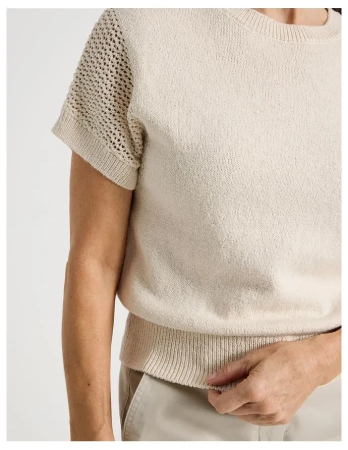 Regatta Extended Sleeve Knit Top With Fancy Knit Sleeves in Ivory