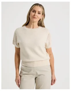 Regatta Extended Sleeve Knit Top With Fancy Knit Sleeves in Ivory