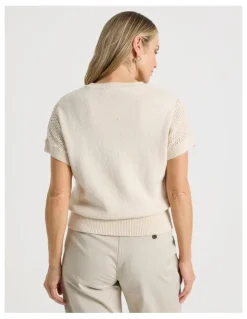 Regatta Extended Sleeve Knit Top With Fancy Knit Sleeves in Ivory