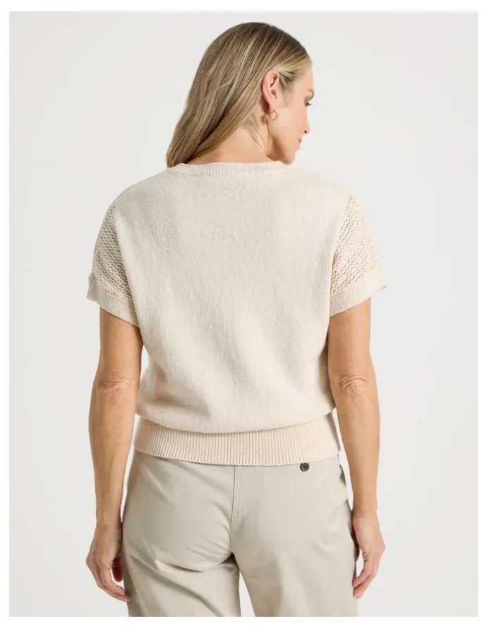 Regatta Extended Sleeve Knit Top With Fancy Knit Sleeves in Ivory