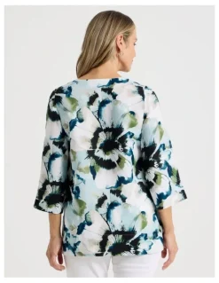Regatta Long Sleeve V-Neck Tunic in Blues/Olive Blurred Floral