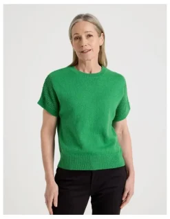 Regatta Petites Extended Sleeve Knit Top With Fancy Knit Sleeves in Green