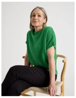 Regatta Petites Extended Sleeve Knit Top With Fancy Knit Sleeves in Green