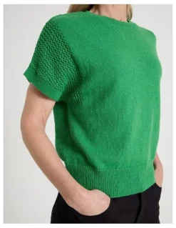 Regatta Petites Extended Sleeve Knit Top With Fancy Knit Sleeves in Green