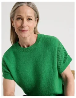 Regatta Petites Extended Sleeve Knit Top With Fancy Knit Sleeves in Green