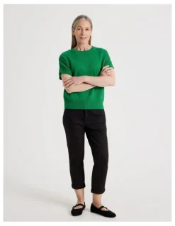 Regatta Petites Extended Sleeve Knit Top With Fancy Knit Sleeves in Green